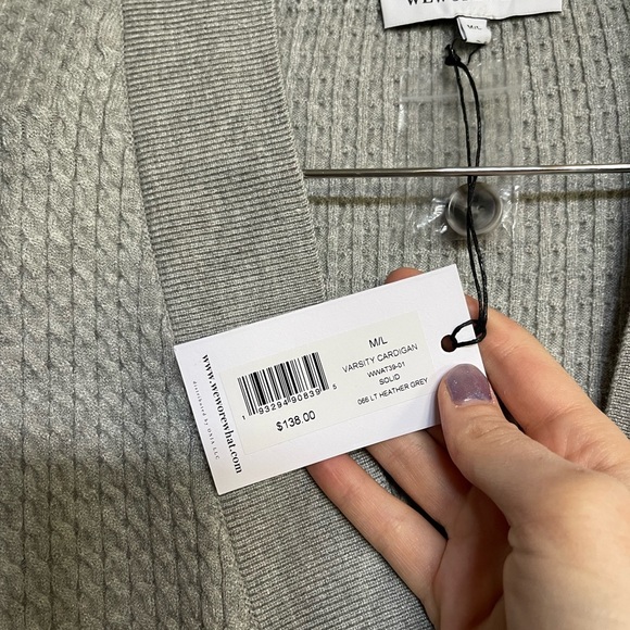NEW Revolve WeWoreWhat Varsity Cardigan Gray M/L Cable Knit - Picture 4 of 5